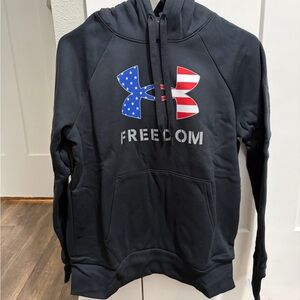 Under Armour Navy Blue Pullover Hoodie with American Flag Logo